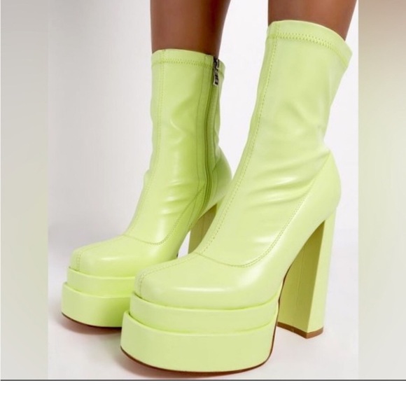 AZALEA WANG — Bold Neon Lime Platform Boots • High Block Heel, Retro 70’s Vibes - Picture 3 of 13